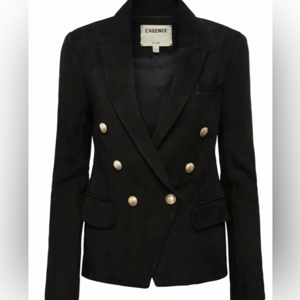 L'AGENCE Black Goat leather Blazer with Gold Buttons
